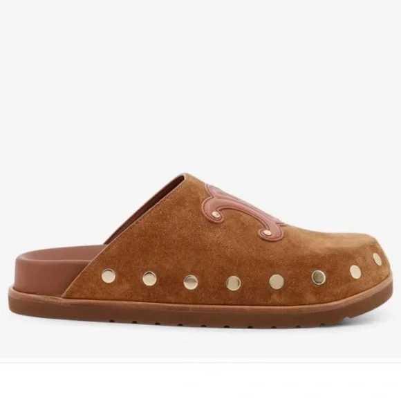 CELINE Pitea Triomphe logo user leather flats mules - Picture 3 of 6